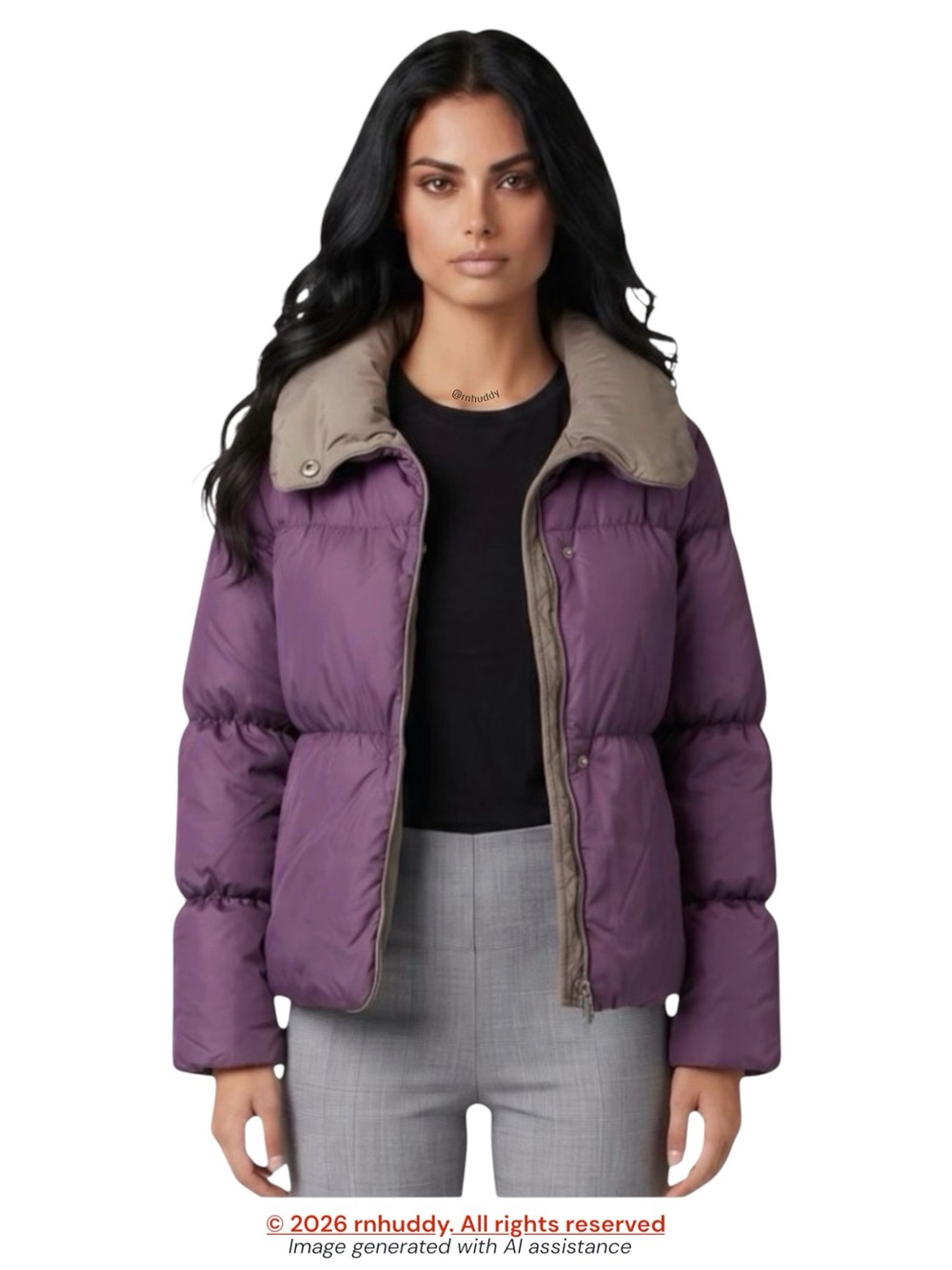 BCBGMaxAzria S purple beige cropped 90% down slightly cropped puffer coat